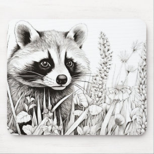 Raccoon Friedliche Natur Prairie Sketch Zeichnend  Mousepad