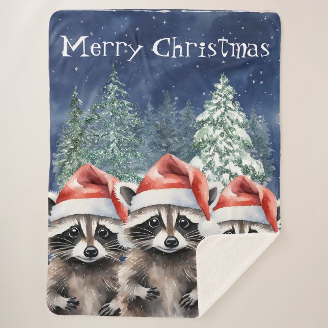 Raccoon Frohe Weihnachten Sherpadecke (Vorderseite)