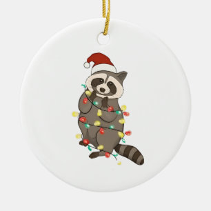 Raccoon Frohe Weihnachtslicht Weihnachtsmannmütze  Keramik Ornament