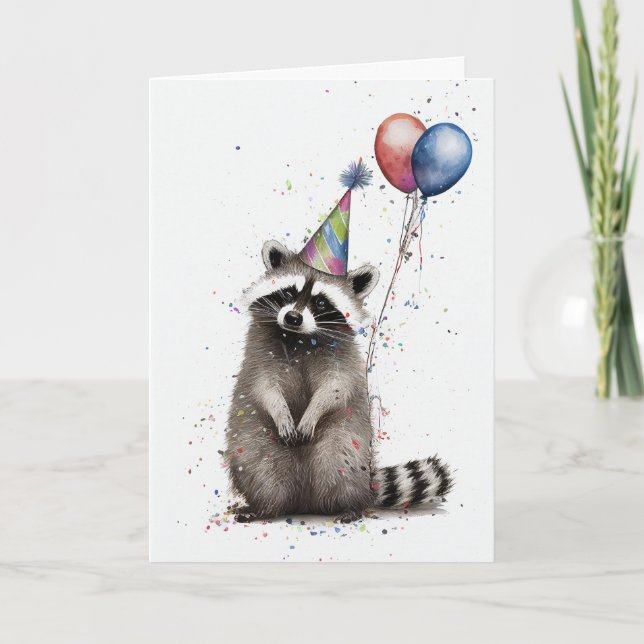 Raccoon Geburtstagsparty Grußkarte Karte (Vorderseite)