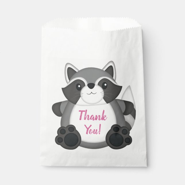 Raccoon Geburtstagsparty Pink Geschenktütchen (Vorderseite)