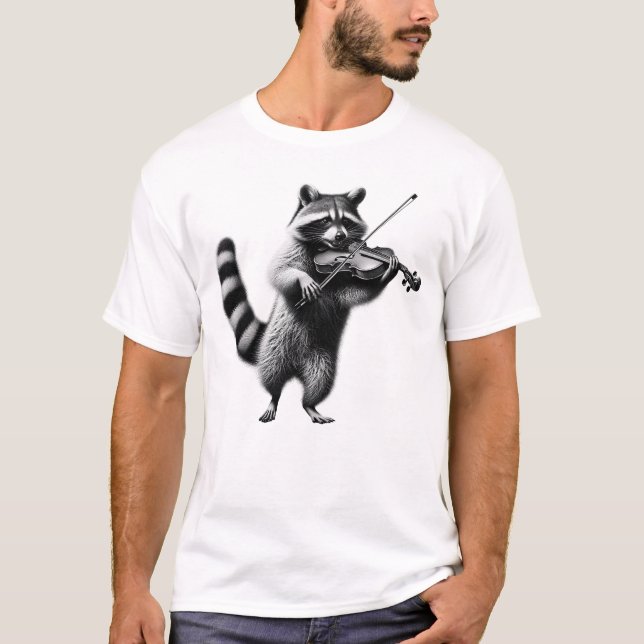 Raccoon Geigenspielerin Violist Violine Player T-Shirt (Vorderseite)