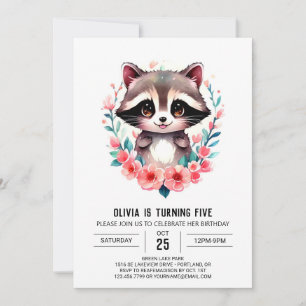 Raccoon-Girl für einfache Kinder Geburtstag Einladung