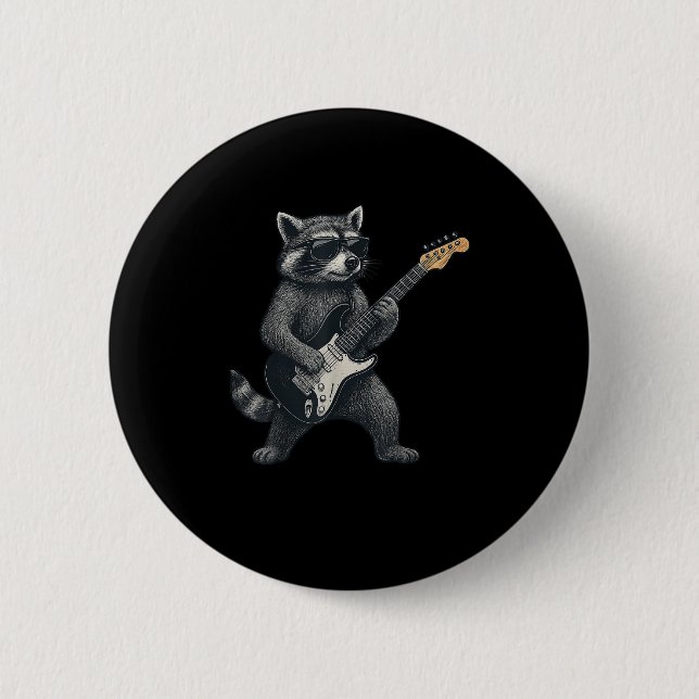 Raccoon Gitarrenrock und Roll Gift Men Wome Button (Vorderseite)