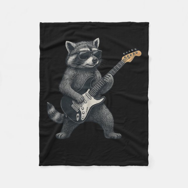 Raccoon Gitarrenrock und Roll Gift Men Wome Fleecedecke (Vorderseite)