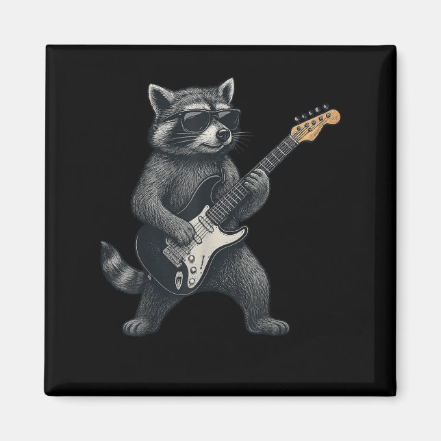 Raccoon Gitarrenrock und Roll Gift Men Wome Magnet (Vorne)