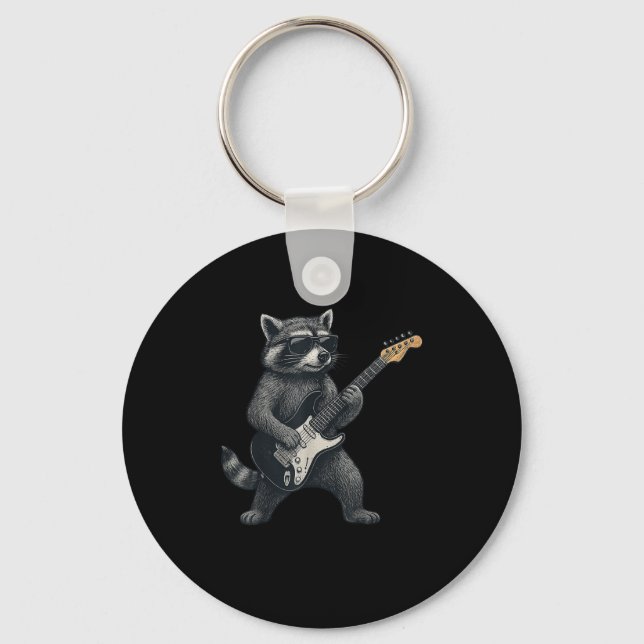 Raccoon Gitarrenrock und Roll Gift Men Wome Schlüsselanhänger (Vorderseite)