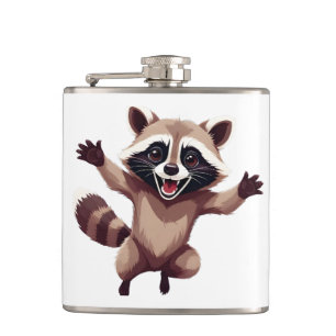 Raccoon glücklich Spielspass Springen in die Luft Flachmann