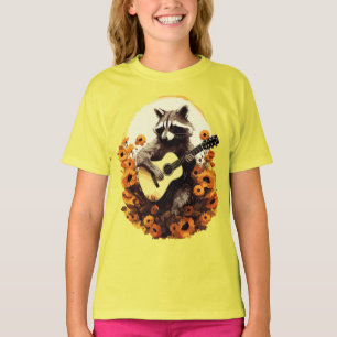 Raccoon Guitar Serenade in Sonnenblumen T-Shirt
