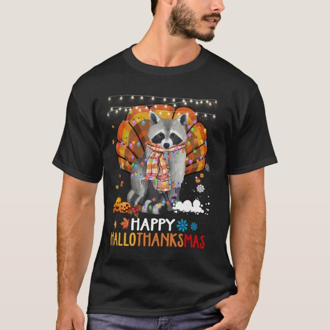 Raccoon Halloween und frohe Weihnachten glücklich  T-Shirt (Vorderseite)