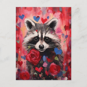 Raccoon Hearts Liebe Postkarte