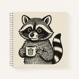Raccoon Holding a Coffee Cup Funny Trash Panda Notizbuch