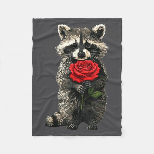 Raccoon Holding Red Rose Cute Raccoon Valentine An Fleecedecke (Vorderseite)