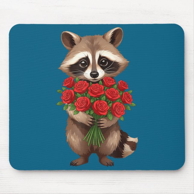 Raccoon Holding Red Rose Cute Raccoon Valentine An Mousepad (Vorne)