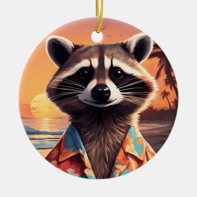 Raccoon Holiday Keramik Ornament (Vorne)