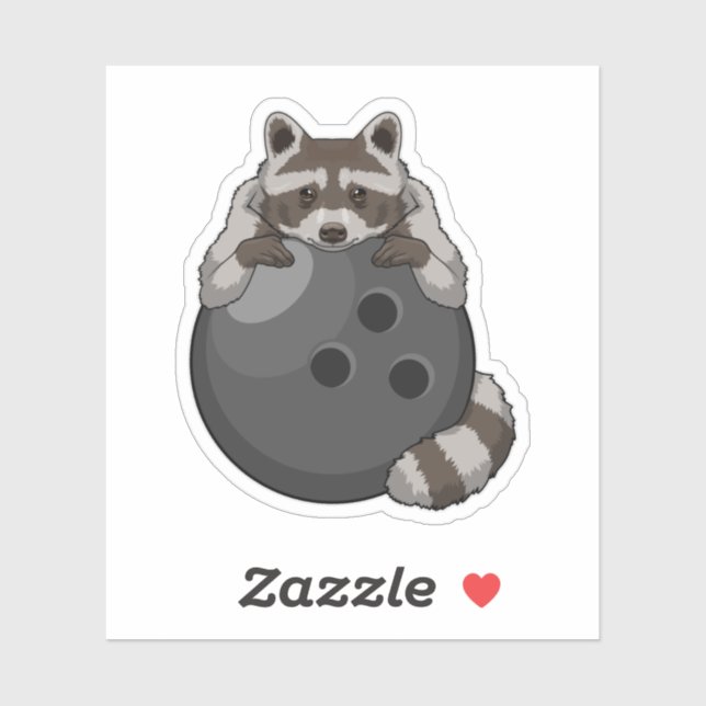 Raccoon im Bowling mit Bowlingball Aufkleber (Blatt)