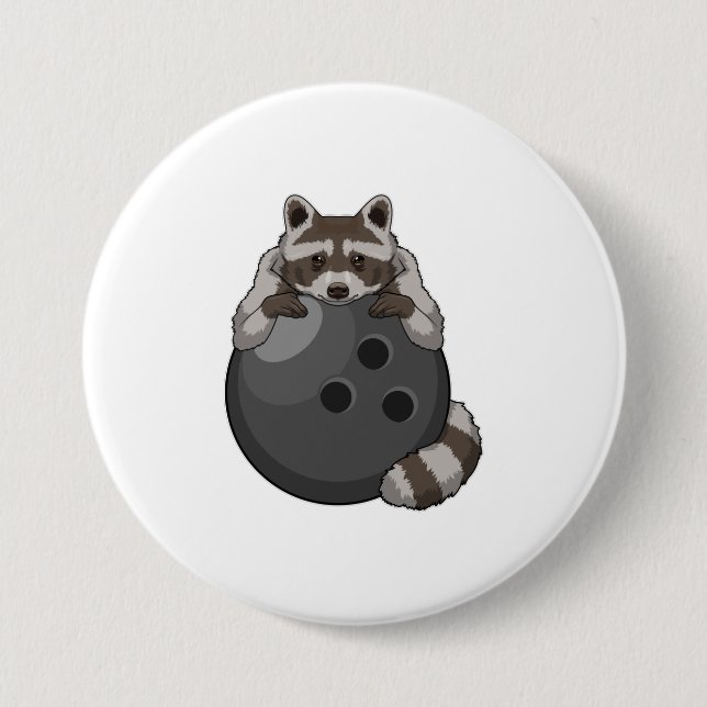 Raccoon im Bowling mit Bowlingball Button (Vorderseite)
