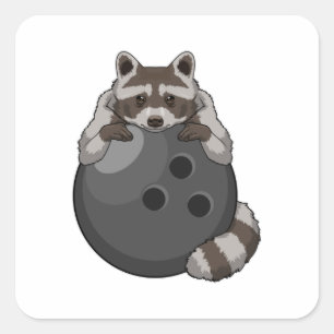 Raccoon im Bowling mit Bowlingball Quadratischer Aufkleber
