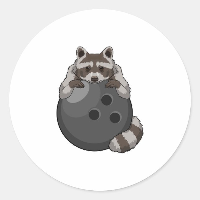 Raccoon im Bowling mit Bowlingball Runder Aufkleber (Vorderseite)