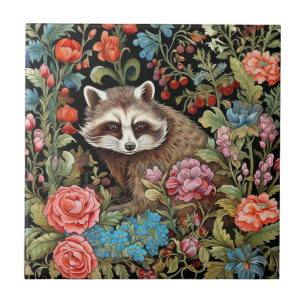 Raccoon im Garten inspiriert von William Morris Fliese