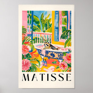 Raccoon in Bathtub Art Print, rosa Maximalist Art, Poster