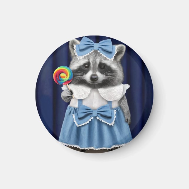 Raccoon in Blue Dress Magnet (Vorne)