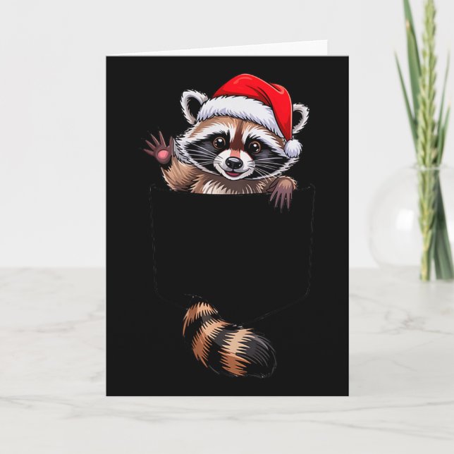 Raccoon In Cket Funny Xmas Santa Hat Graphic  Karte (Vorderseite)