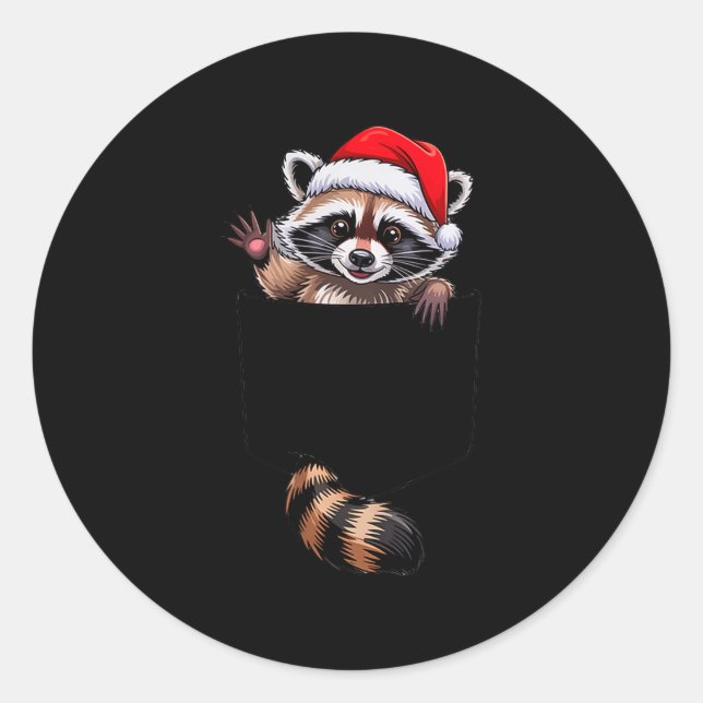 Raccoon In Cket Funny Xmas Santa Hat Graphic  Runder Aufkleber (Vorderseite)