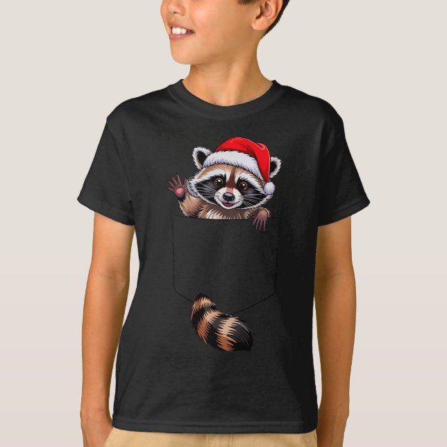 Raccoon In Cket Funny Xmas Santa Hat Graphic  T-Shirt (Vorderseite)