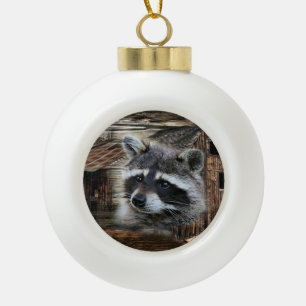 Raccoon in der alten Scheune Keramik Kugel-Ornament