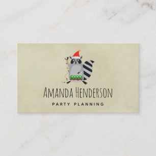 Raccoon in der Weihnachtsmannmütze in der Urlaubsa Visitenkarte