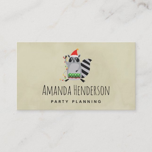 Raccoon in der Weihnachtsmannmütze in der Urlaubsa Visitenkarte (Vorderseite)