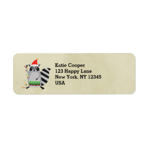 Raccoon in der Weihnachtsmannmütze verwirrt oben