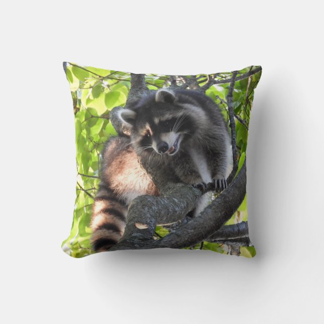 Raccoon in einem Baum Kissen (Vorderseite)