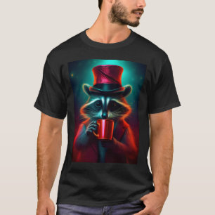Raccoon in einem roten Outfit Drink Kaffee verklei T-Shirt