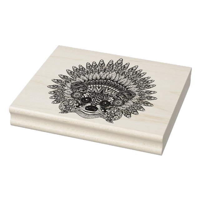 Raccoon in Featherkrieg Bonnet Doodle Gummistempel (Stempel)