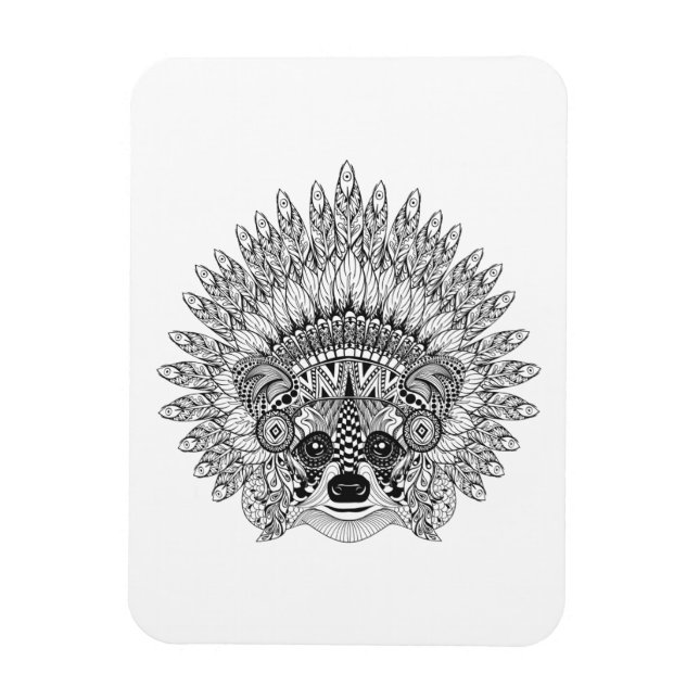 Raccoon in Featherkrieg Bonnet Doodle Magnet (Vertikal)
