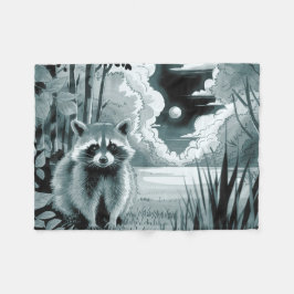Raccoon in Forest Clearing Fleece Blanket