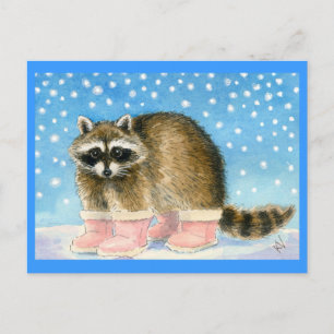 Raccoon in rosa Stiefel Postkarte