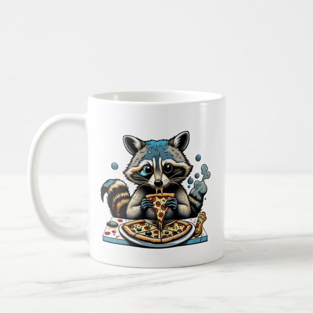Raccoon isst Pizza Kaffeetasse (Links)
