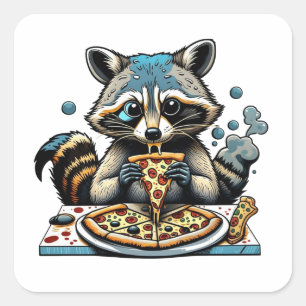 Raccoon isst Pizza Quadratischer Aufkleber