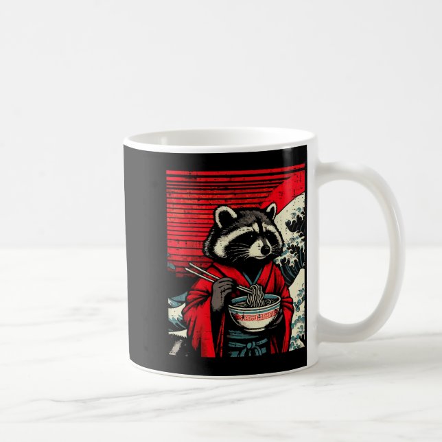 Raccoon Kimono Eating Ramen Japanese Food Art Men  Kaffeetasse (Rechts)