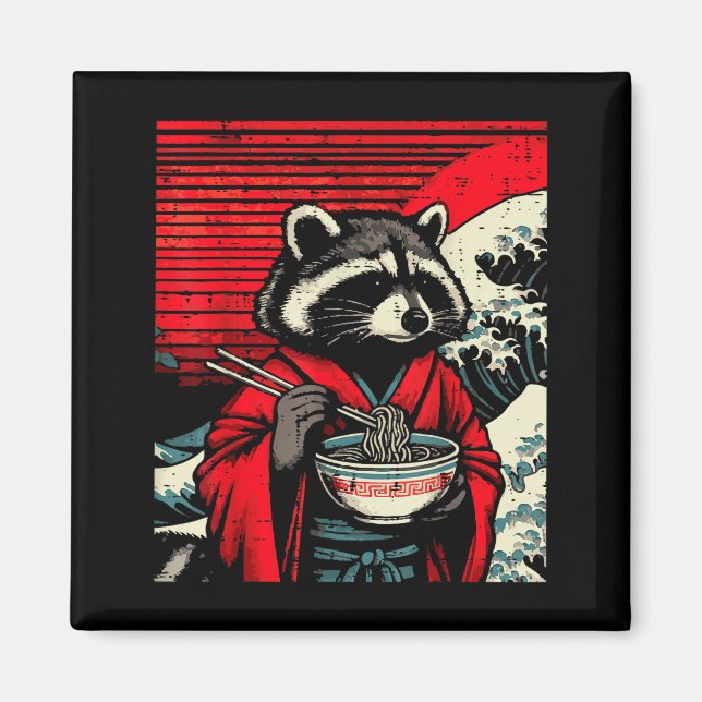 Raccoon Kimono Eating Ramen Japanese Food Art Men  Magnet (Vorne)