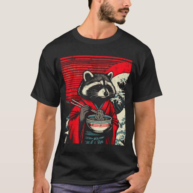Raccoon Kimono Eating Ramen Japanese Food Art Men  T-Shirt (Vorderseite)