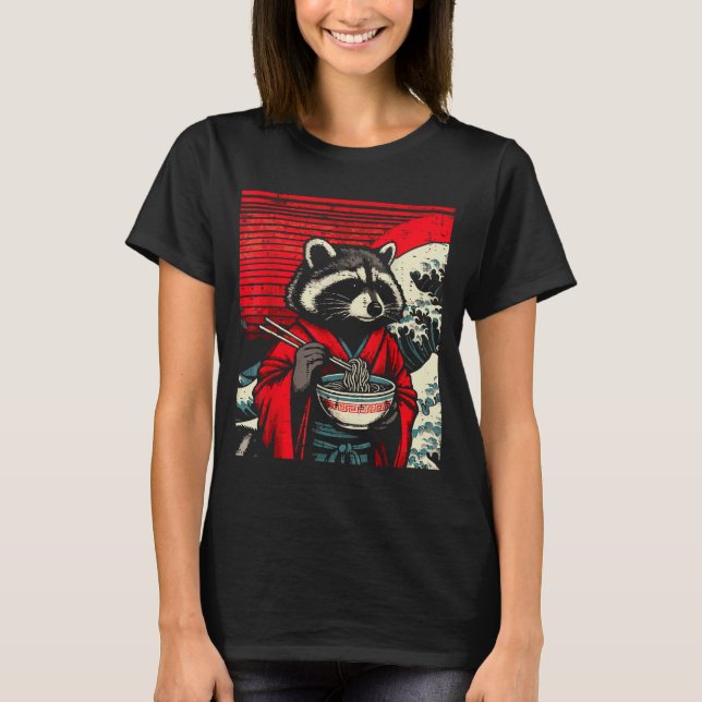 Raccoon Kimono Eating Ramen Japanese Food Art Men  T-Shirt (Vorderseite)
