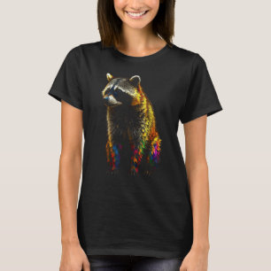 Raccoon Lover Artwork Colorful Animal Motif Raccoo T-Shirt