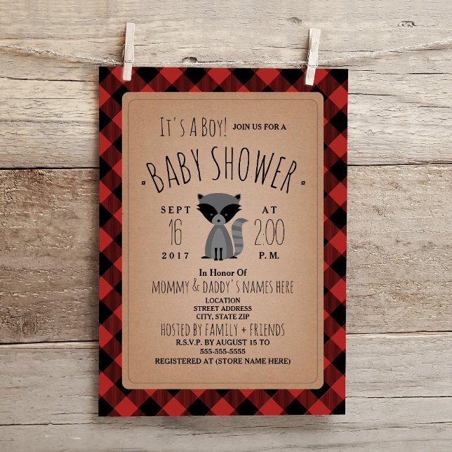 Raccoon Lumberjack Kariert Baby Dusche Einladung (Von Creator hochgeladen)