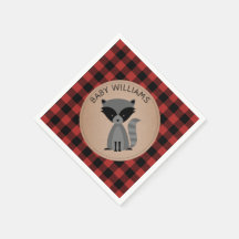 Raccoon Lumberjack Kariert Baby Dusche Napkins