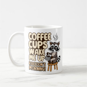 Raccoon lustiger Morgen mit Kaffeetasse