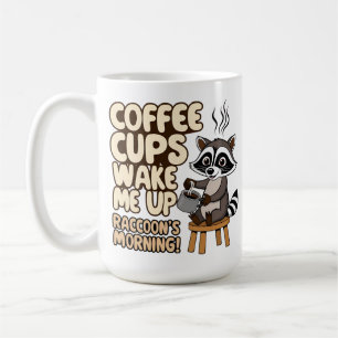 Raccoon lustiger Morgen mit Kaffeetasse